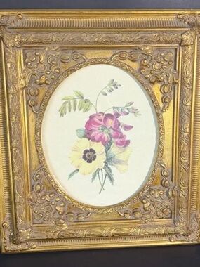 Ornate Gold Framed Floral Print - Pink & Yellow Bouquet